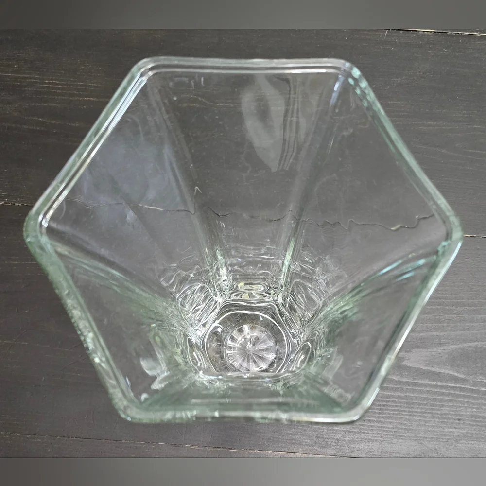 Vintage Hoosier Glass Vase Large Heavy Hexagon Opening 4041 EUC 10